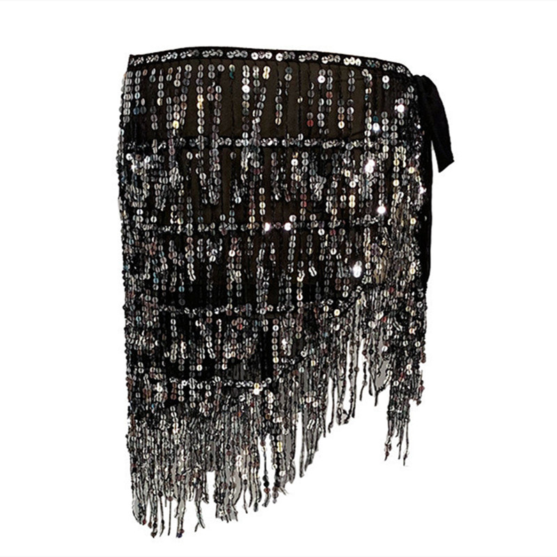 Danse du ventre hanche écharpe paillettes gland jupe ceinture portefeuille brillant Rave Costume pour femmes fille frange Oriental arabe Bollywood tenue