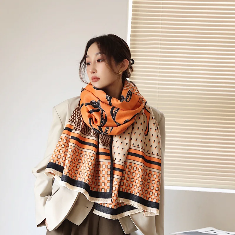Écharpe en cachemire pour femme, Pashmina chaud, Foulard Lady Horse, Optique féminine, Châles doux, Wraps, Couverture, Marque de luxe, Hiver