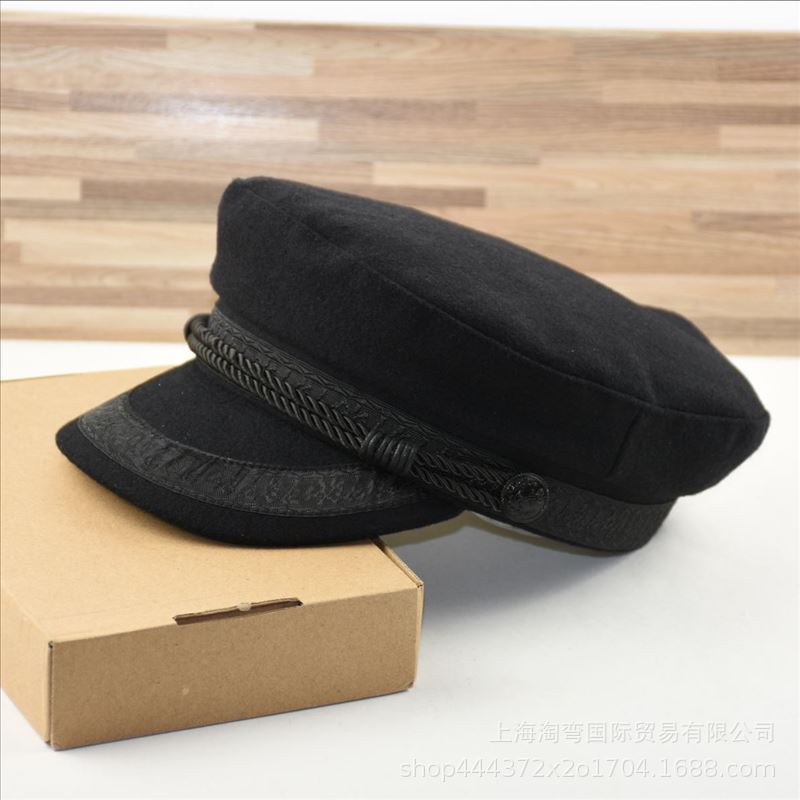 Casquette de capitaine grande taille noire à dessus plat – Chapeau pour homme à grosse tête, casquette de marin style britannique, mode décontractée
