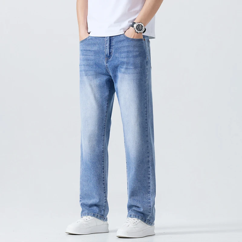 Jean droit fin d'été pour hommes, pantalon doux et respirant, marque masculine, confortable, Business, pantalon en Denim ample