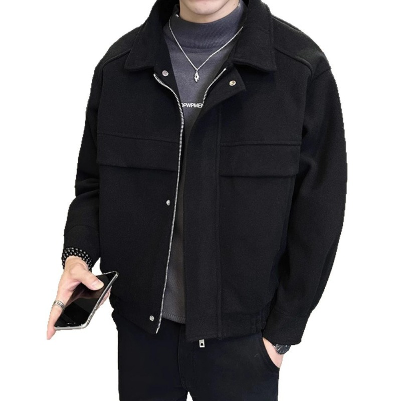 Veste coréenne KIDWHXR pour homme, automne, vintage, col rabattu, vêtement d'extérieur pour homme, simple, uni, patchwork, manteau décontracté pour homme d'affaires.