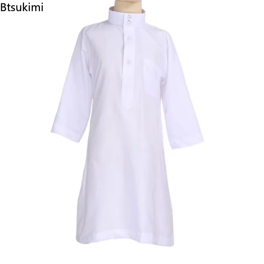 Robe musulmane pour enfants du Ramadan, Jubba Thobe, turquie, Kaftan blanc, islamique, dubaï, maroc, moyen-orient, Eid, Robe de prière pour enfants arabes