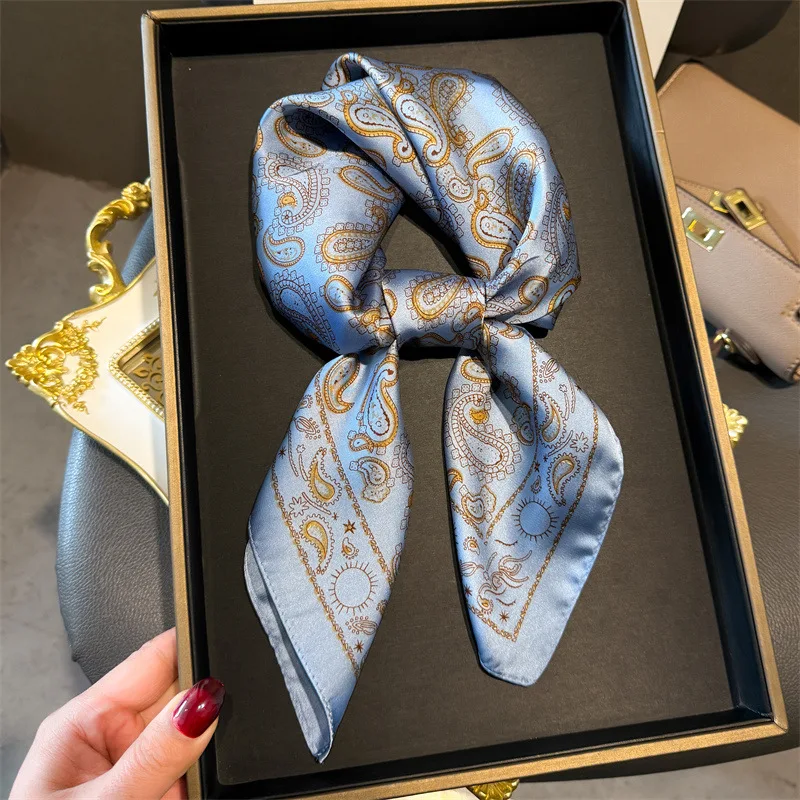 Écharpe carrée en Satin pour femmes, Bandana imprimé, sac, bandeau, mode dame, châle pour cheveux, foulard Hijab