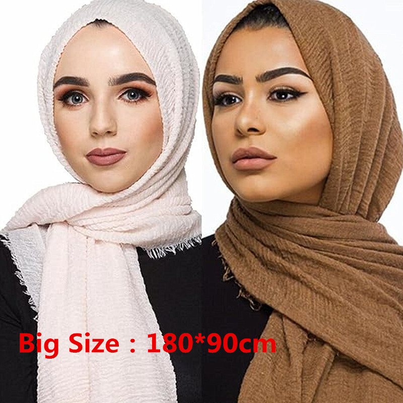 Grande taille femme musulmane hijab chaud froissé écharpe pour femmes doux coton foulard islamique automne hiver hijab châle et enveloppes