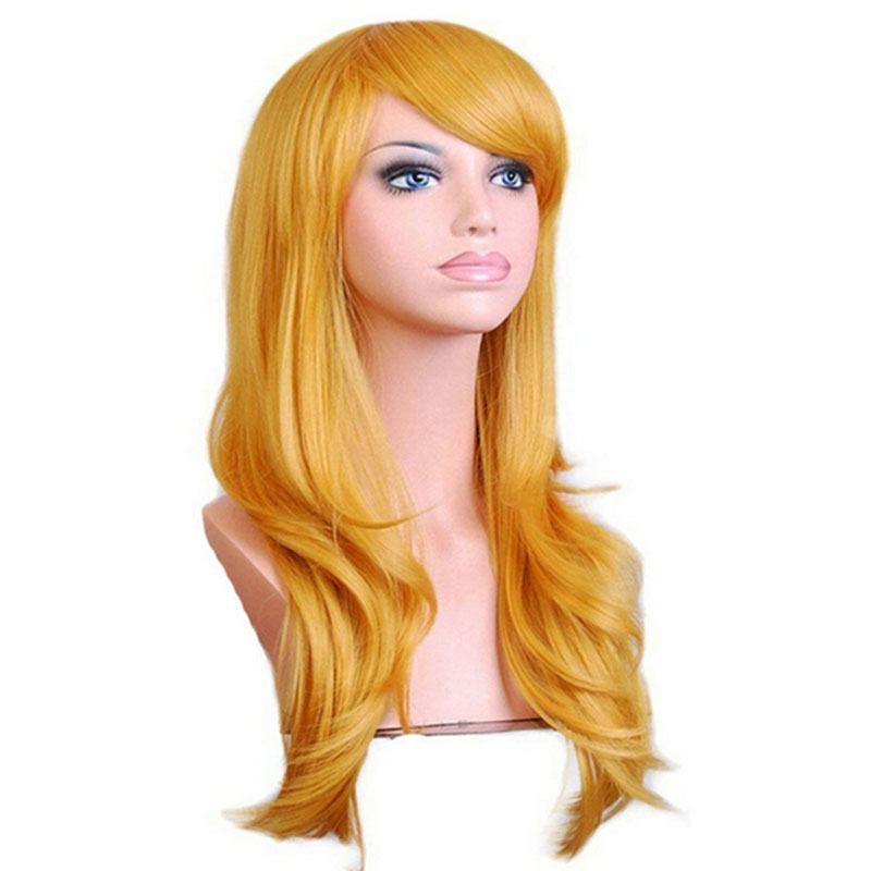 Perruque de Cosplay synthétique longue ondulée, résistante à la chaleur, pour femmes, jaune, rose, rouge, blond foncé, Anime de noël