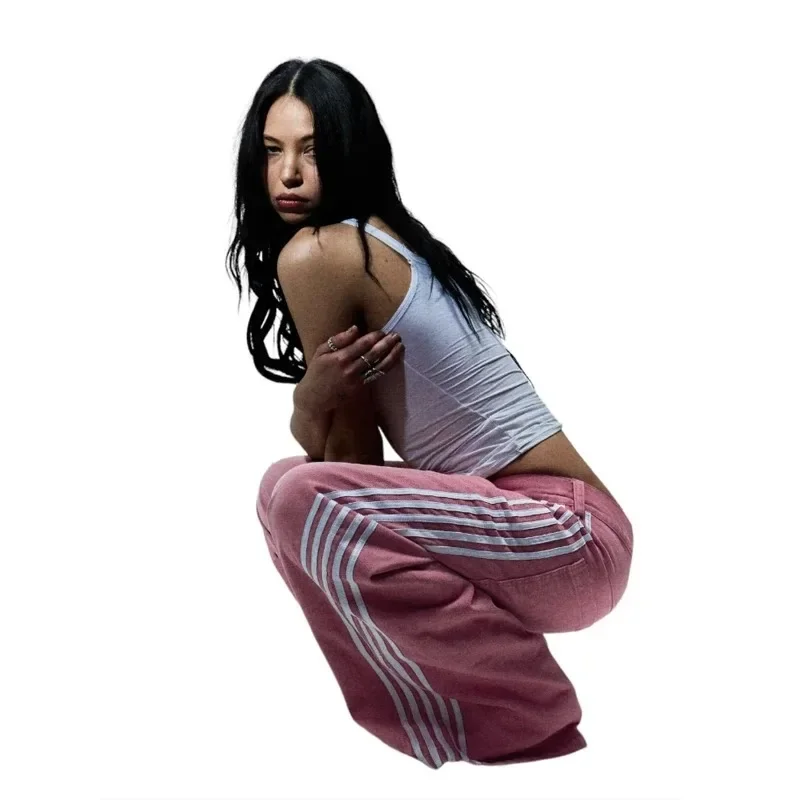 Streetwear Baggy Jeans Hommes Femmes Y2K Rayé Brodé Simple Jeans Décontractés Harajuku Rétro Lâche Pantalon À Jambes Larges Pantalon Unisexe