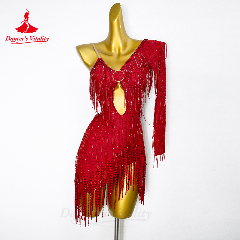 Robe de danse latine pour femmes et enfants, personnalisée, Rumba Chacha Tango, manches simples, vêtements de Performance, jupe, robes latines