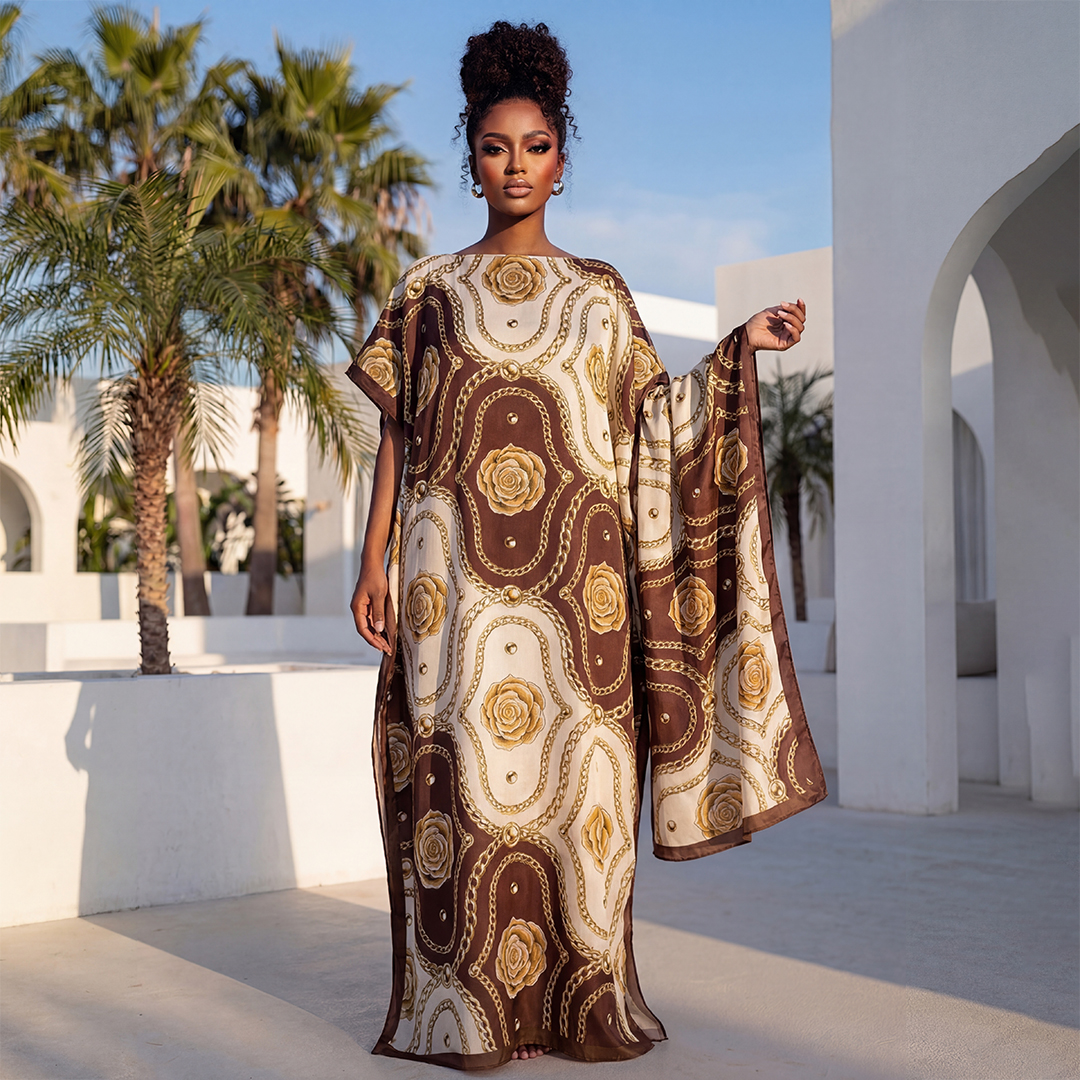 Châle long pour femme, style Dubaï, design MUMU, en soie douce, accessoire de robe de plage estivale, coupe ample, Abaya africaine MOOMOO