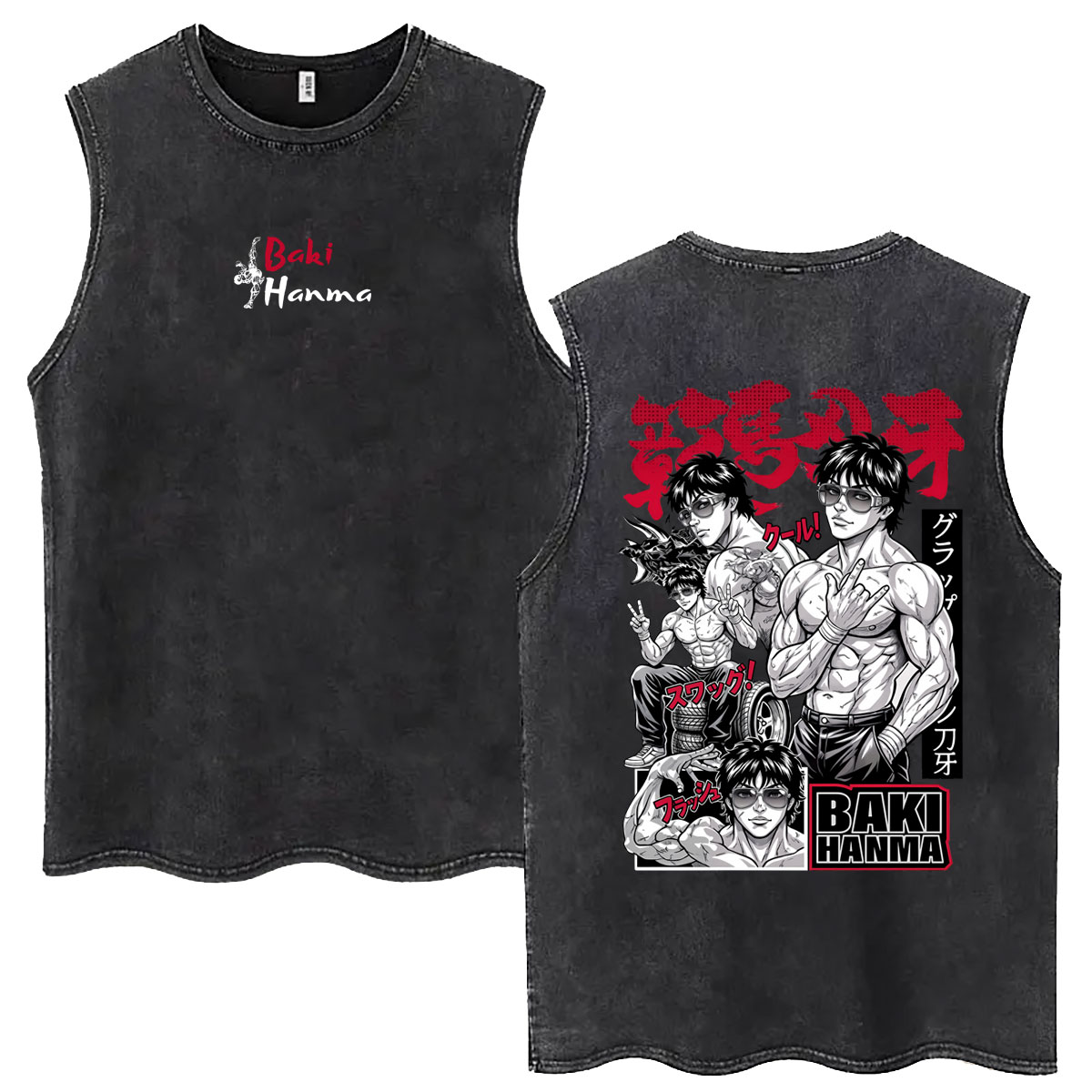 Débardeurs Vintage Anime Baki Hanma Effet Délavé Manga Harajuku – T-shirts Sans Manches Décontractés en Coton Oversize pour Hommes et Femmes