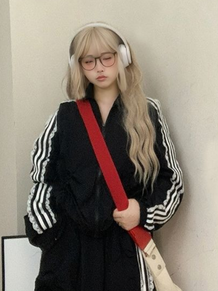 Mode dentelle Patchwork rayé Protection solaire femmes veste casual fermeture éclair conception manteau Harajuku femme Chic coréen populaire vêtements