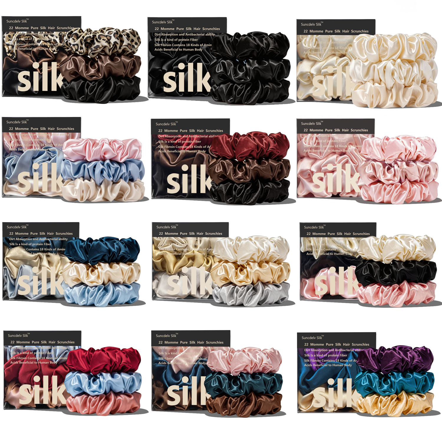 Chouchous pour cheveux en soie de mûrier 100% pure de grade 6A, extra larges de 3 cm de largeur, faits à la main, doux et sans dommage pour les cheveux, pour femmes