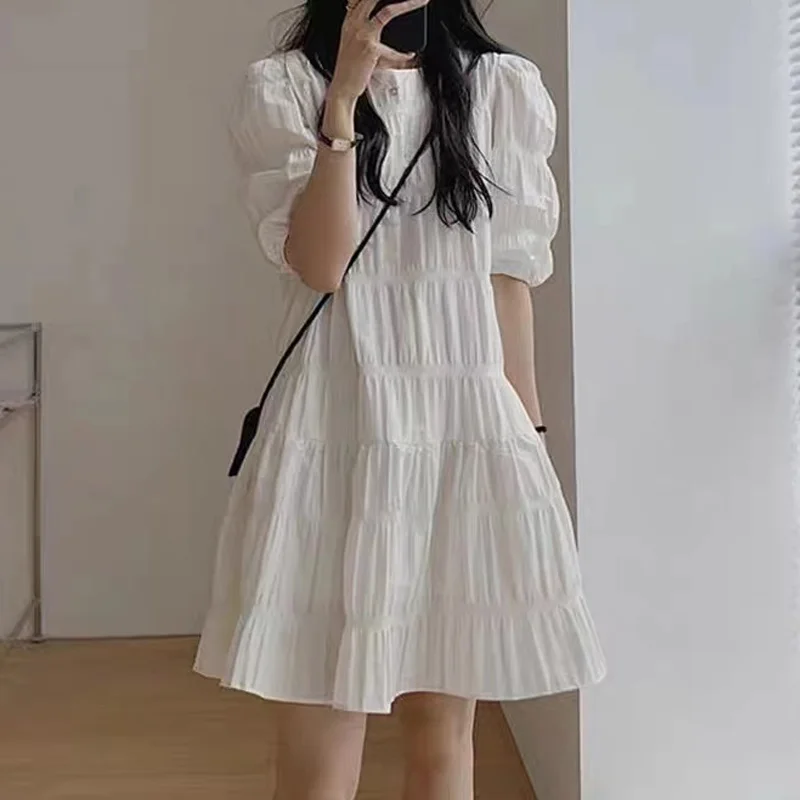 Robe plissée française tendance pour femmes 2026, robe décontractée ample à manches courtes, robe de plage d'été, robe de soirée, robes blanches, vêtements Y2k