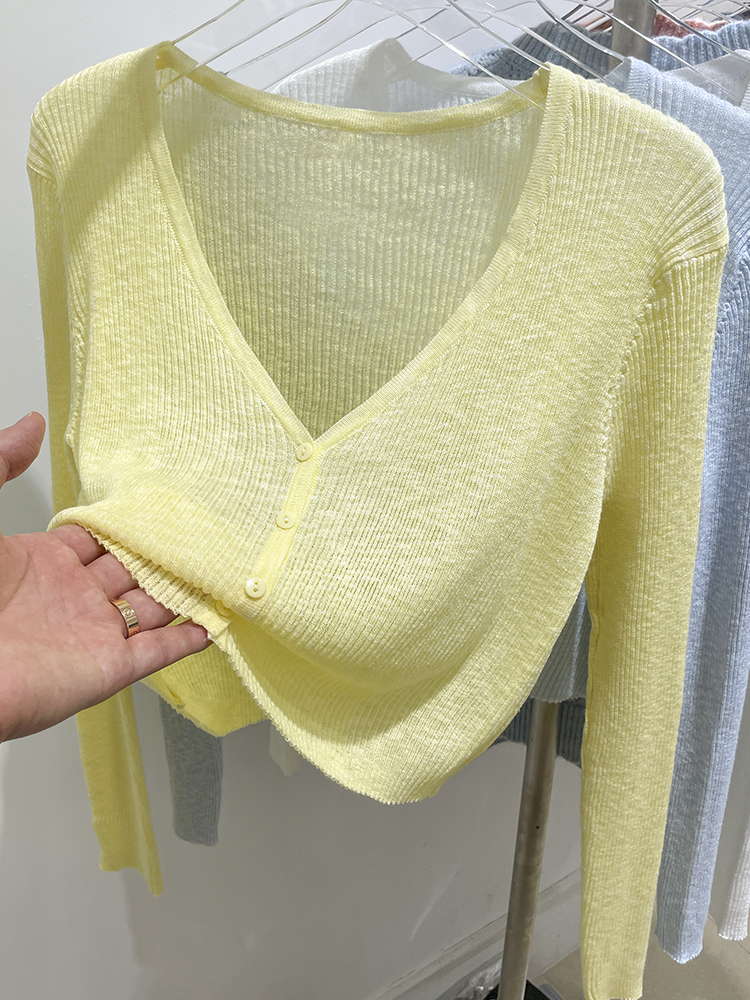 Cardigan coréen pour femmes, fin, décontracté, solide, résistant au soleil, tricoté, col en v, Style doux, couleur bonbon, basique, quotidien, été