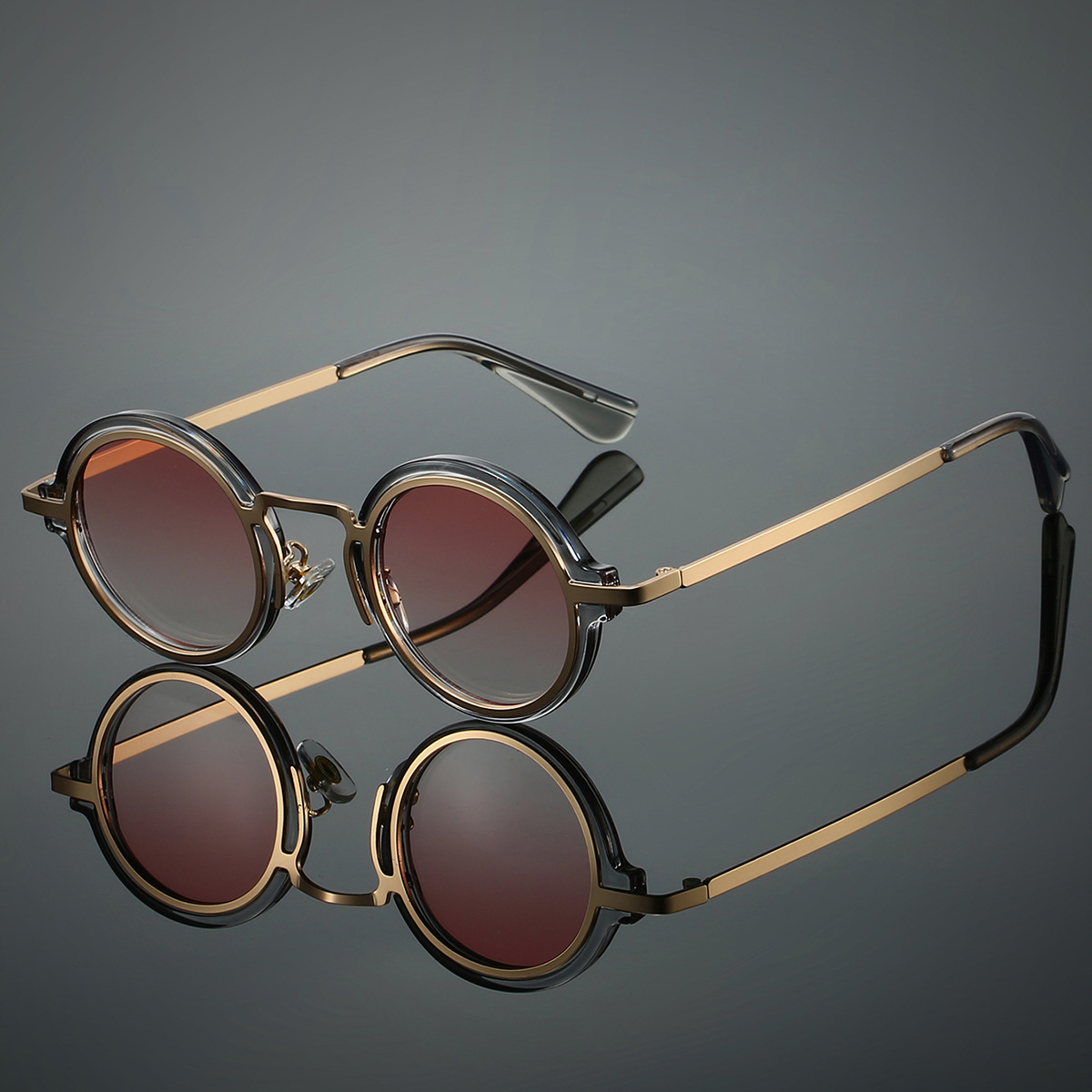 Punk Vintage lunettes de soleil rondes hommes nouvelle mode Punk dégradé décor nuances femmes à la mode marque de luxe Design lunettes de soleil en plein air