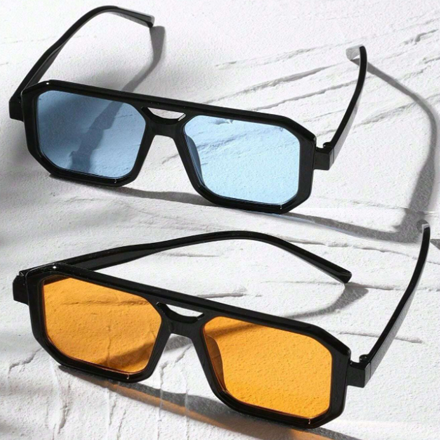 Lunettes de soleil carrées de Style rétro pour hommes, 2 pièces, mode, Sports de plein air, vacances, plage, été, lunettes décoratives