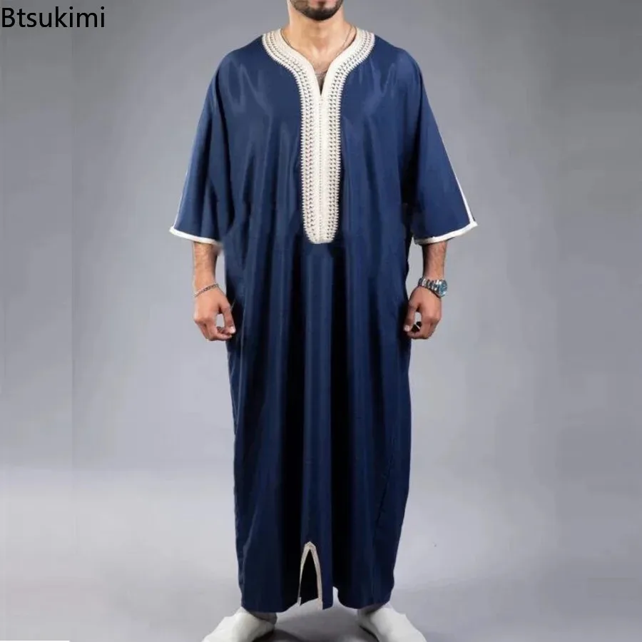 Nouveau 2026 hommes arabe musulman mode vêtements islamiques hommes brodé Jubba Thobes Homme caftan marocain Eid prière longue Robe Robe