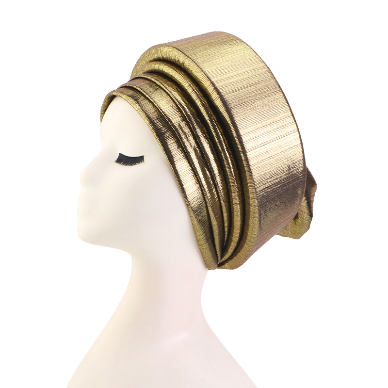 Nouveau turban africain, foulard africain multi-couches en éponge, chapeau foulard plissé brillant, couvre-chef tendance