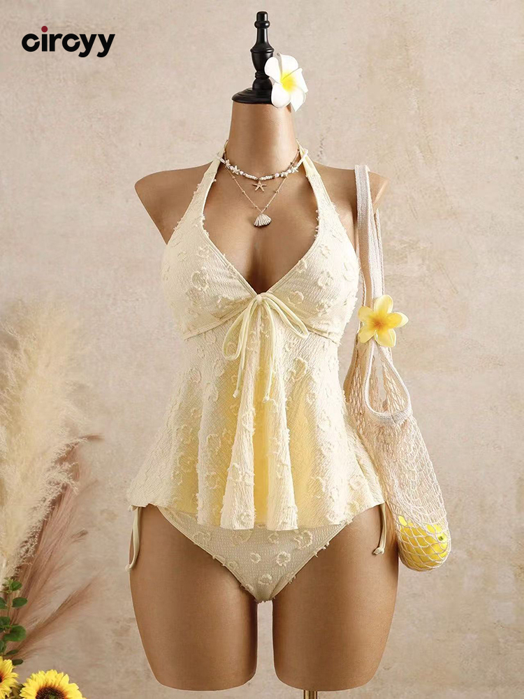 Maillot de bain Circyy pour femme, ensemble bikini dos nu à lacets jaunes, tenue de plage estivale, nouveauté sexy pour les vacances et les sources chaudes