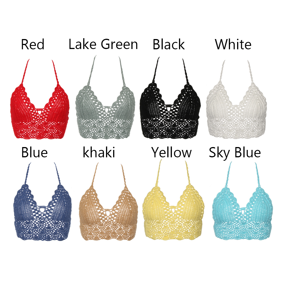 Soutien-gorge de plage sexy, col licou, glaCrochet, Crop Top, Bralette en tricot, Boho, Camisoles de plage, Bikini, Précieux, Dos nu, Y-Wear