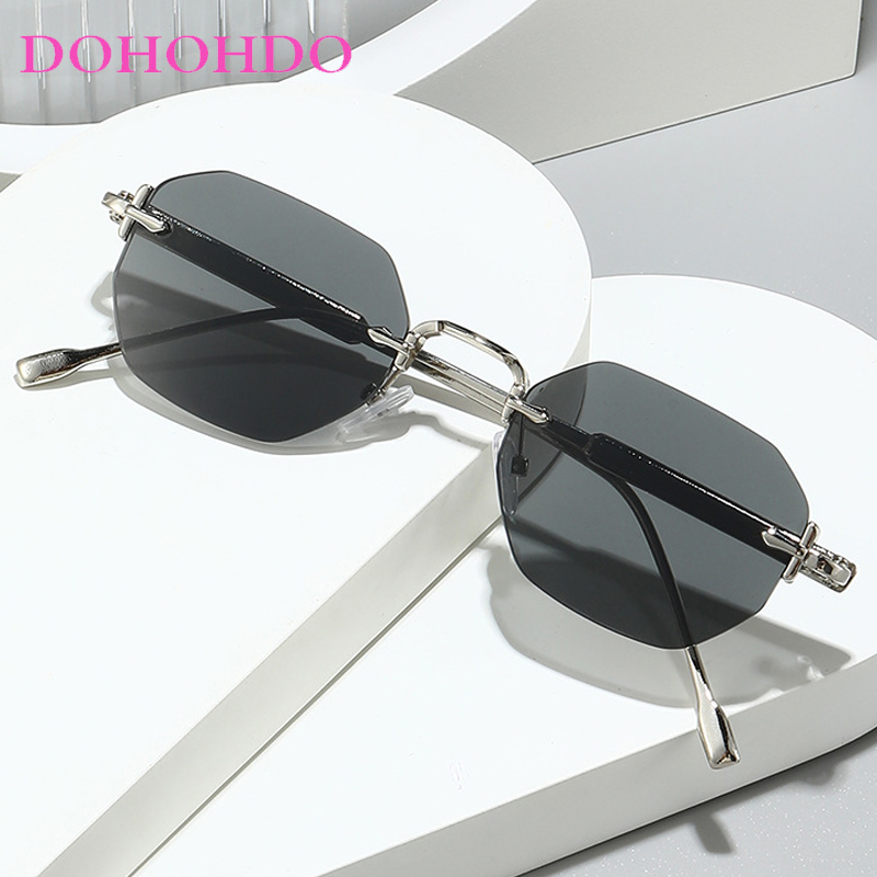 Lunettes de soleil polygonales sans monture en métal de luxe pour femmes et hommes, design tendance, lunettes de voyage, de conduite, de pêche, lunettes de soleil UV400, Gafas
