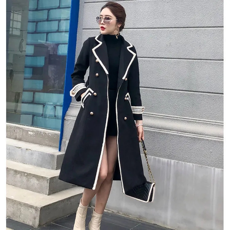 Femmes blanc Long manteau de laine automne hiver britannique Hepburn Style épaissir mince Double boutonnage manteau de laine nouvelles femmes vêtements d'extérieur