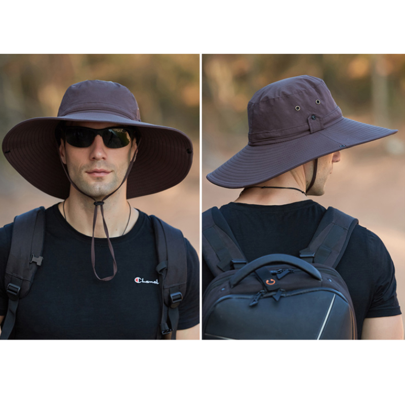 Chapeau d'alpinisme en tissu imperméable pour hommes, chapeaux de soleil anti-UV pour hommes, casquette de pêche en plein air, casquettes à large bord, chapeau Boonie Gorros, E27