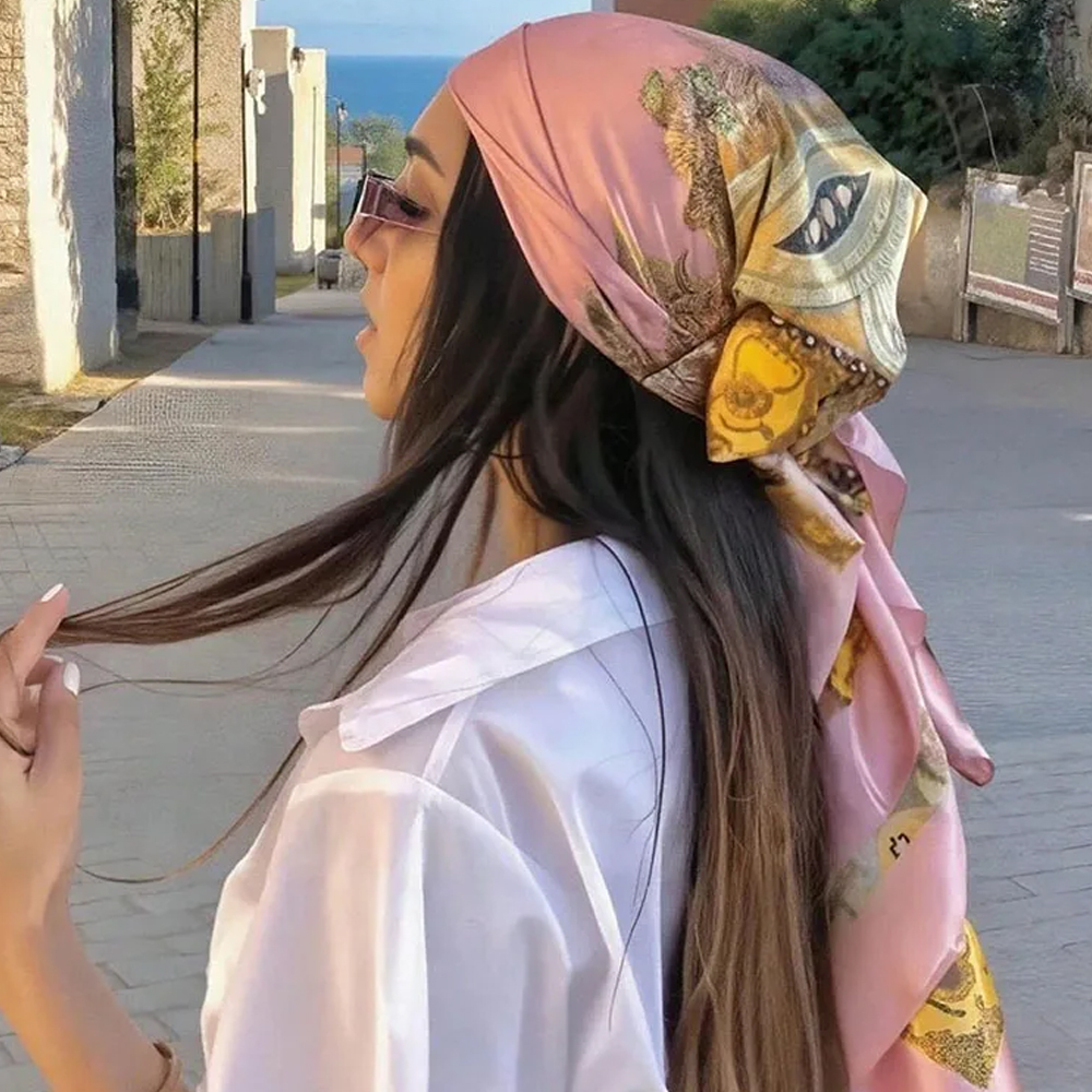 Foulard de mode pour femme, marque de luxe, carré 90*90cm, bandana, foulard en satin de soie douce, hijab, écharpe pour cheveux pour femmes