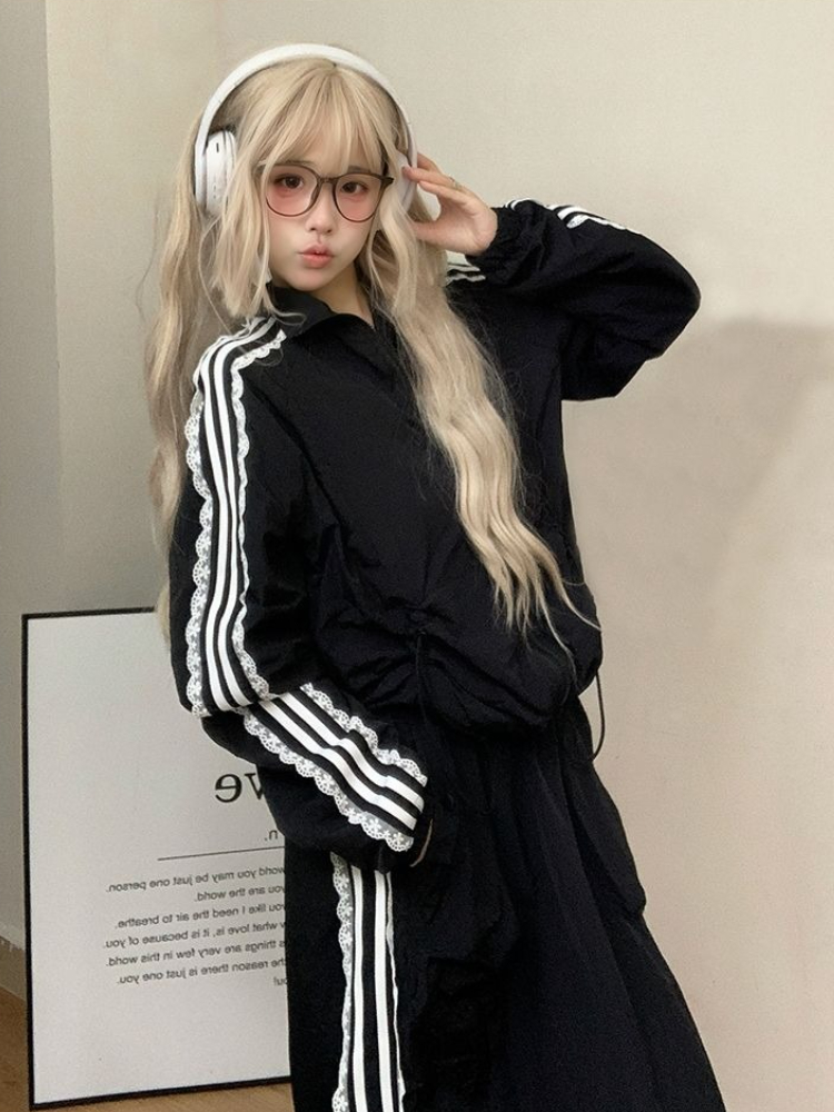 Mode dentelle Patchwork rayé Protection solaire femmes veste casual fermeture éclair conception manteau Harajuku femme Chic coréen populaire vêtements