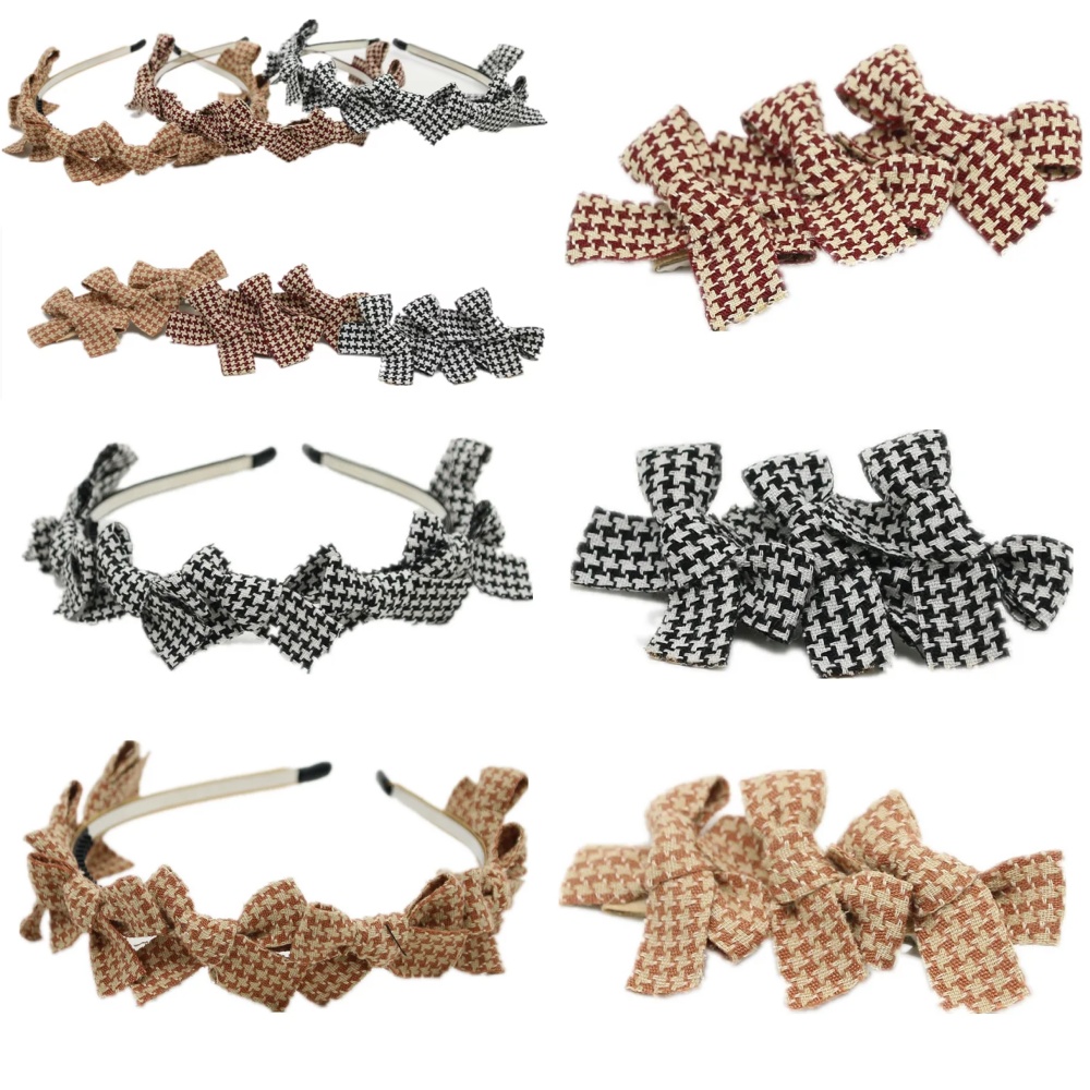 Nouveau hiver pied-de-poule petits nœuds bandeau plaid filles cheveux accessoires arc bébé bandeau fille bandeau