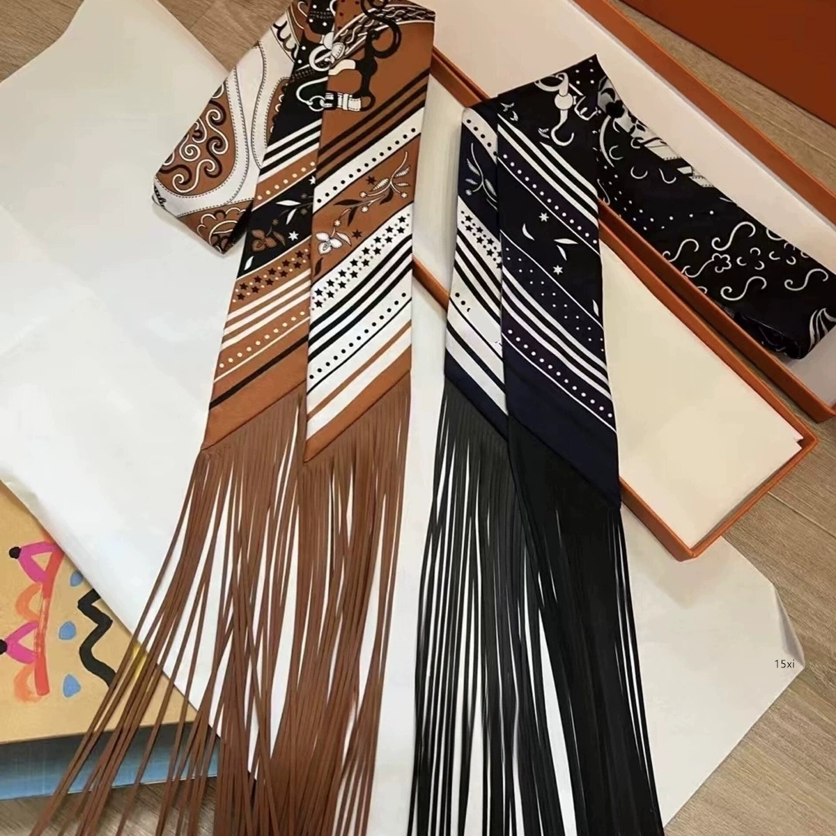 Nouveau design – Foulard long à franges pour femme, luxe, attache pour cheveux, foulard fin pour sac, écharpe romantique