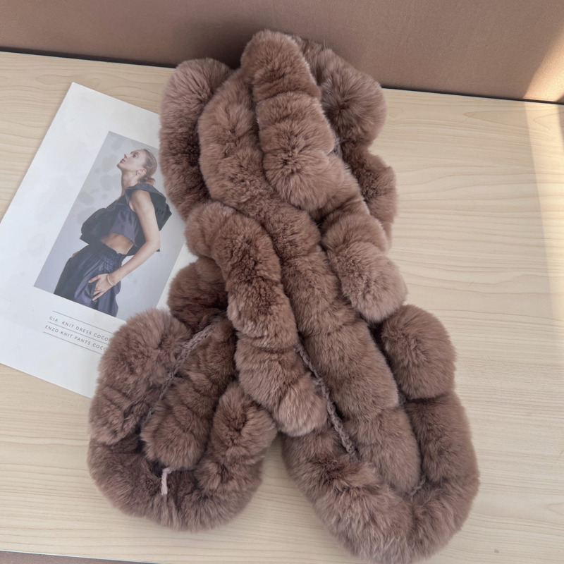 Écharpe en véritable fourrure de lapin Rex pour femmes, écharpe d'hiver en fourrure tricotée élastique pour filles, écharpes chaudes et tendance en fourrure naturelle, chauffe-cou pour dames.