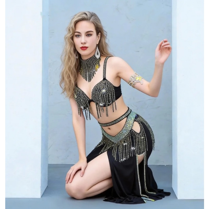 Costumes de danse du ventre à sequins et franges, tenue dynamique pour scène, pour compétition de groupe, spectacle, événement, cérémonie d'ouverture