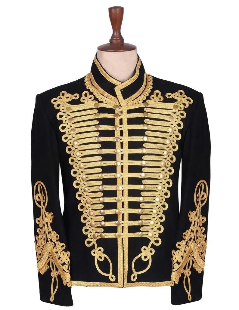 Veste Hussar tressée en or noir, manteau double militaire napoléonien, Costume de Cosplay pour hommes adultes, veste de Style militaire sur mesure