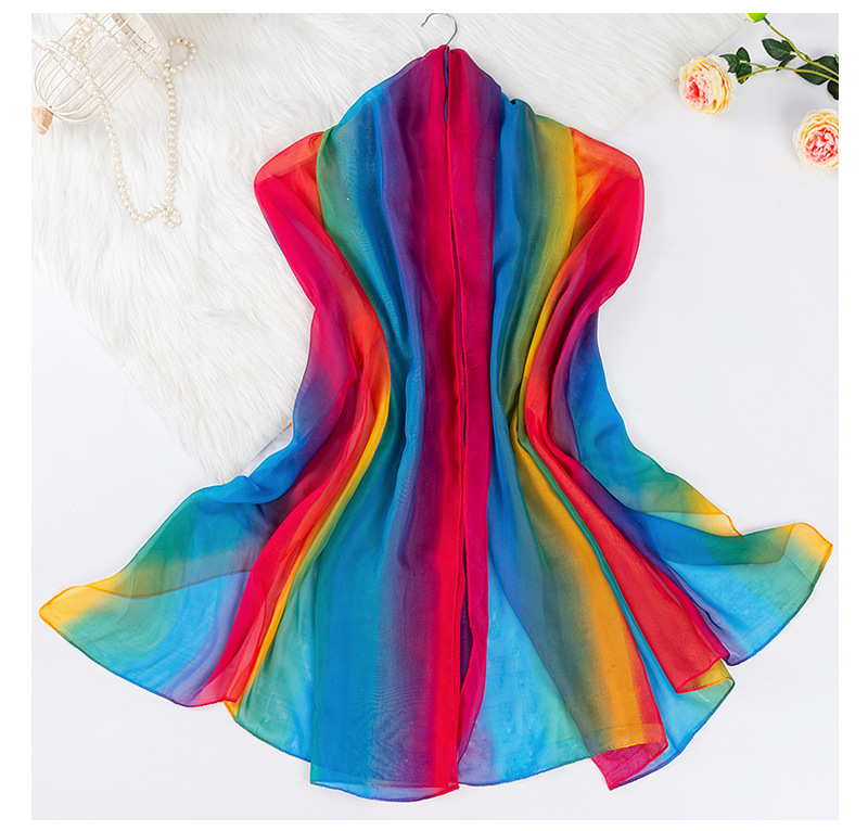 Écharpe de Plage en Mousseline de Soie pour Femme, Châle Imprimé à Points Longs, Arc-en-ciel, Cadeau Chaud, Nouvelle Collection Automne Hiver