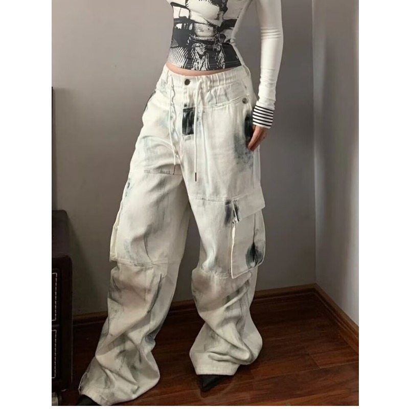 Femmes Jean large femmes Jean Span Shoujo fille Style Denim niveau blanc pantalon Jean Y2k Coquette femme vêtements taille haute pantalon