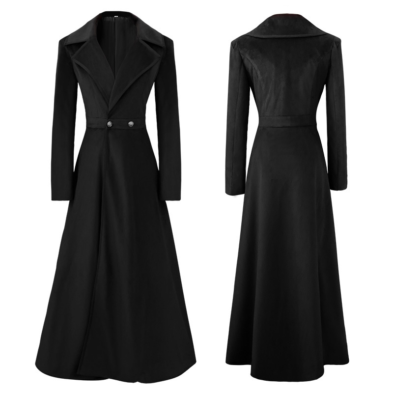 Trench-Coat élégant à revers cranté pour femme du 19ème siècle, veste longue en velours, longueur Maxi, gothique victorien, coupe cintrée