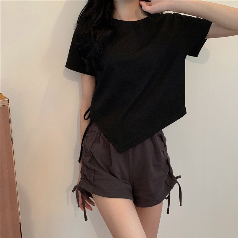 Fente pansement col en V Sexy haut court femmes coréen décontracté été nouveau T-shirt à manches courtes Y2K Streetwear haut tendance pour les femmes