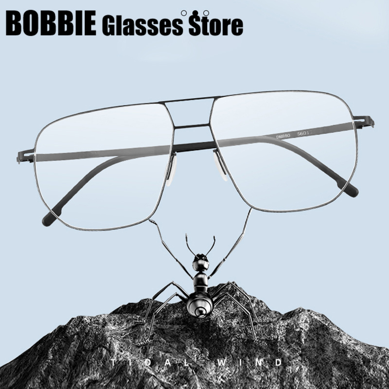 Lunettes de style pilote pour hommes, monture carrée ultra légère sans vis, marque allemande Angus, lunettes à double faisceau à jante fine