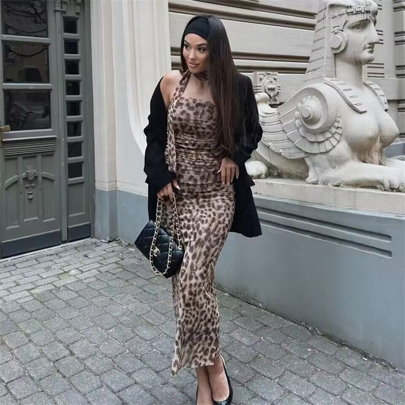 MUJER imprimé léopard haut court femme froncé Tulle haut Corset femmes épaules nues haut à licou femme Sexy dos nu bustiers pour les femmes