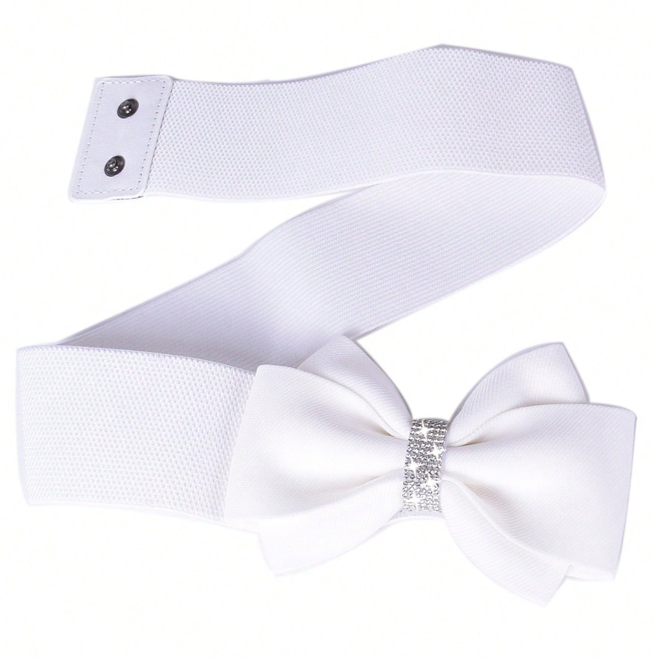 Ceinture blanche à nœud large et élastique pour femmes, ceinture de robe de soirée scintillante avec nœud, ceintures élégantes pour demoiselles d'honneur, tailles S à XL disponibles