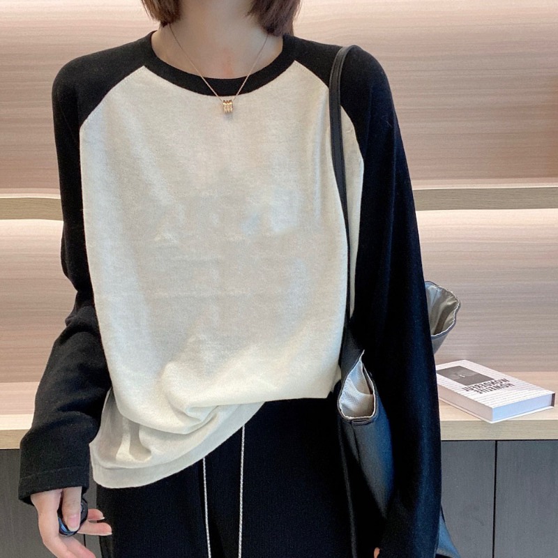 T-shirt en coton Patchowrk pour femme, col rond, manches longues, simple et chic, vêtements décontractés féminins, basique, automne, Y, document d'abonnés, Y2K