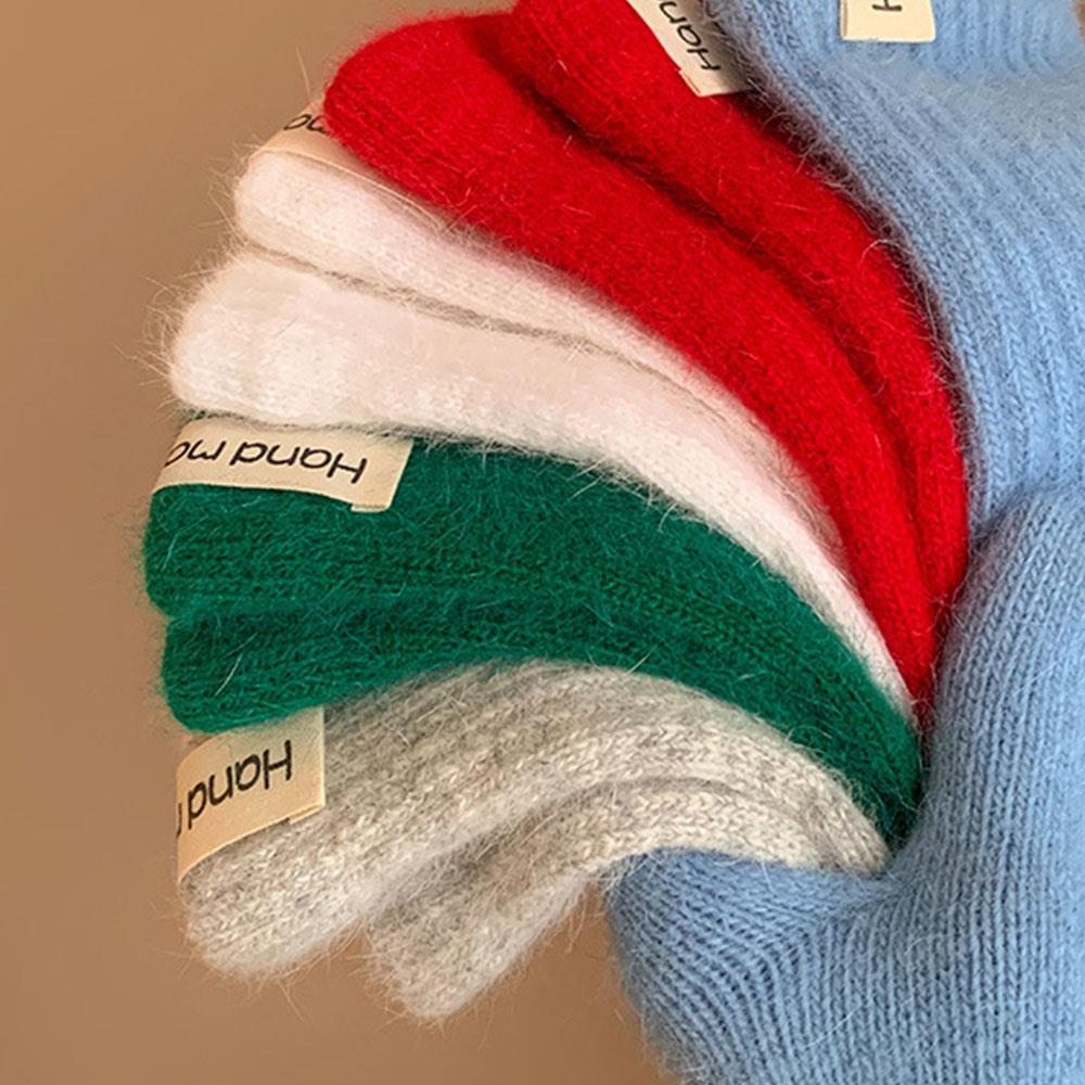 Winter Adult Warm Gloves, Women Winter Gloves, Imitation Rabbit Hair Knitted Yarn Mitten Outdoor Anti Cold Gloves Solid Gloves