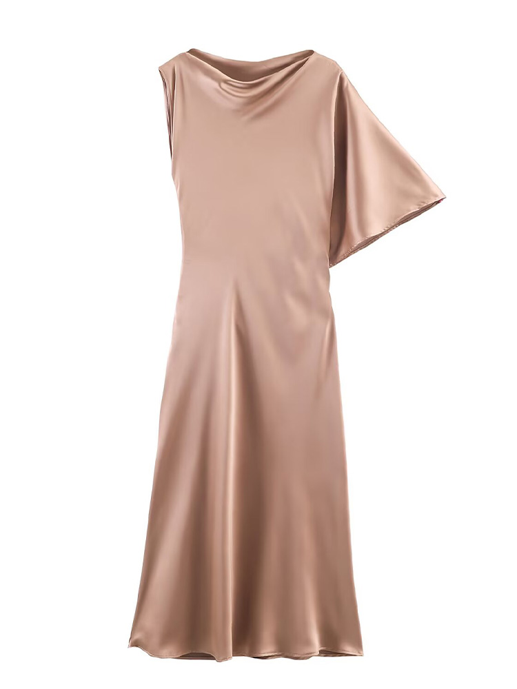 Robe midi asymétrique en satin de soie texturé polyvalente pour femme HH, robe d'été élégante et sexy pour femme, robe longue jusqu'aux chevilles Mujer