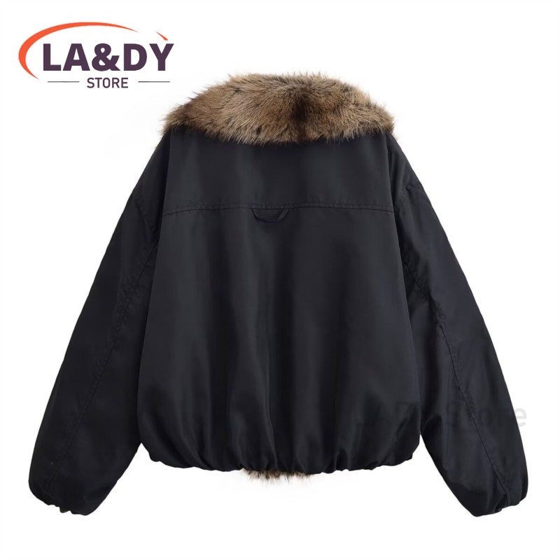 Manteau d'hiver en fausse fourrure pour femme 2026, col en fausse fourrure, décontracté, manches longues, parka ample