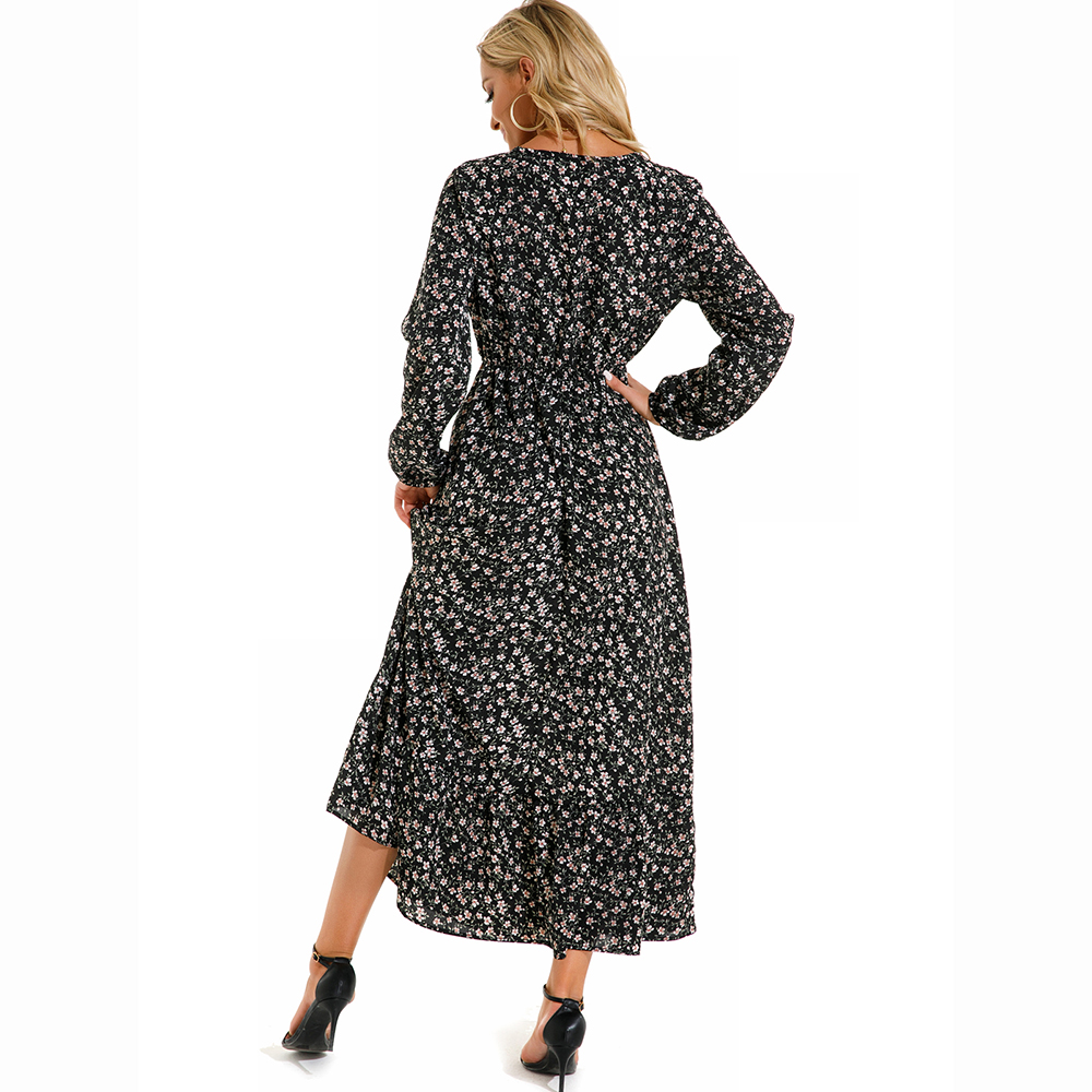 Robe longue en mousseline de soie pour femmes, style bohème décontracté, manches longues, taille haute, pour la plage, motif floral, automne