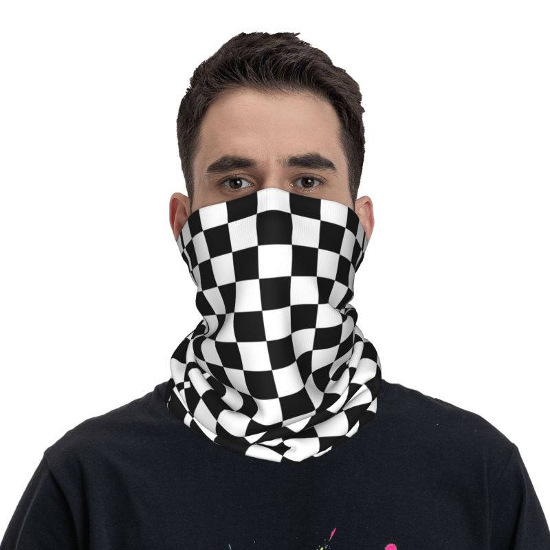 Cache-cou bandana à motif géométrique à carreaux pour femmes et hommes, écharpe tubulaire pour la randonnée, le camping, l'hiver, cache-visage pour moto