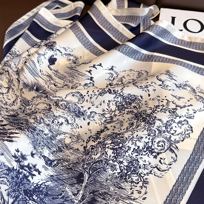 Foulard carré en soie imprimé Floral de luxe pour femmes, Foulard en Satin doux, bandeau de tête, Hijab, bandeau pour dames, ruban de sac