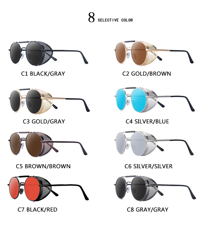 Lunettes de soleil rondes en métal rétro pour hommes et femmes, Steampunk, Designer de marque, Lunettes de soleil vintage, Protection UV, Tendance