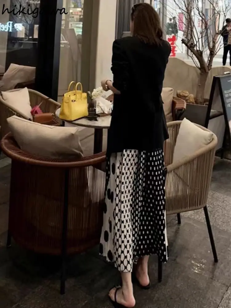 Jupes d'été pour femmes 2025 Faldas Mujer De Moda taille haute a-ligne Vintage à pois Jupe ample plissée Jupe coréenne longue Saia