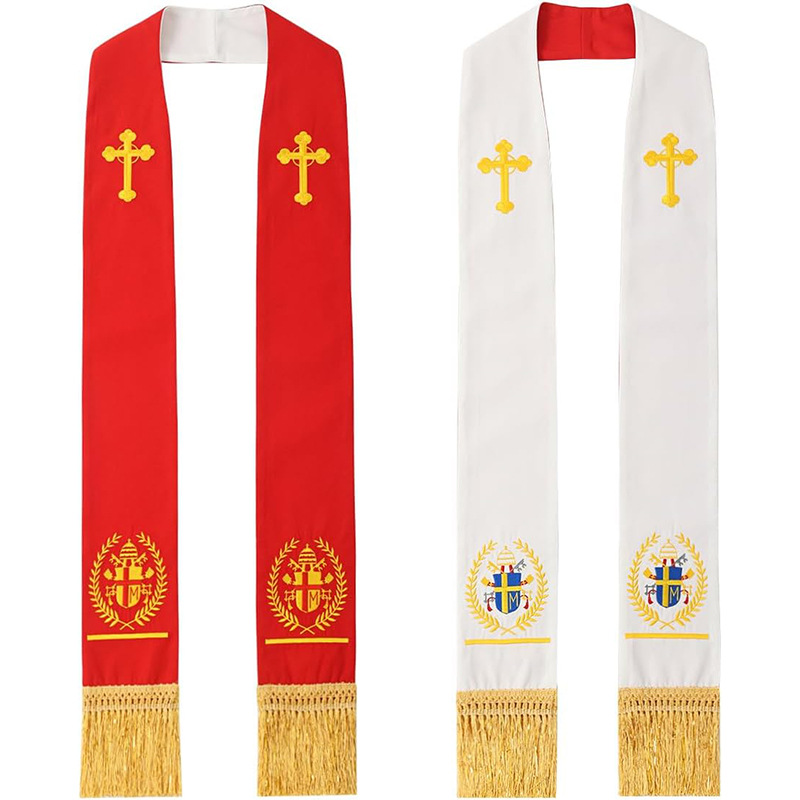Étole de prêtre réversible à double broderie, accessoire de costume ecclésiastique